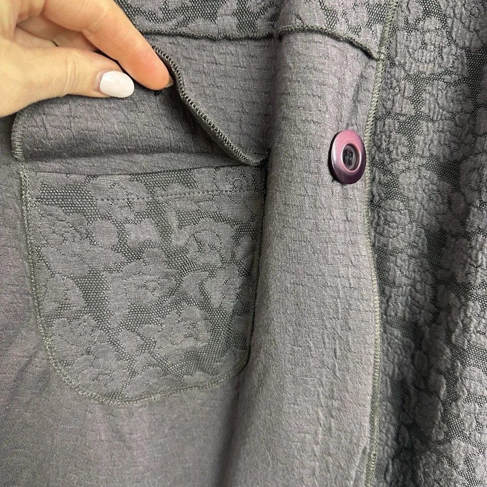 Parsley & Sage Women Large Button Up Tunic Jacket Purple Stretch‎ Floral Artsy